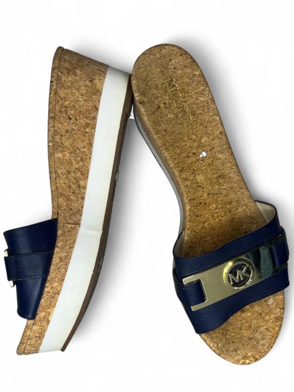 Michael Michael Kors Warren Sandals 9.5 Platform Leather Cork Y2K Vintage Slides